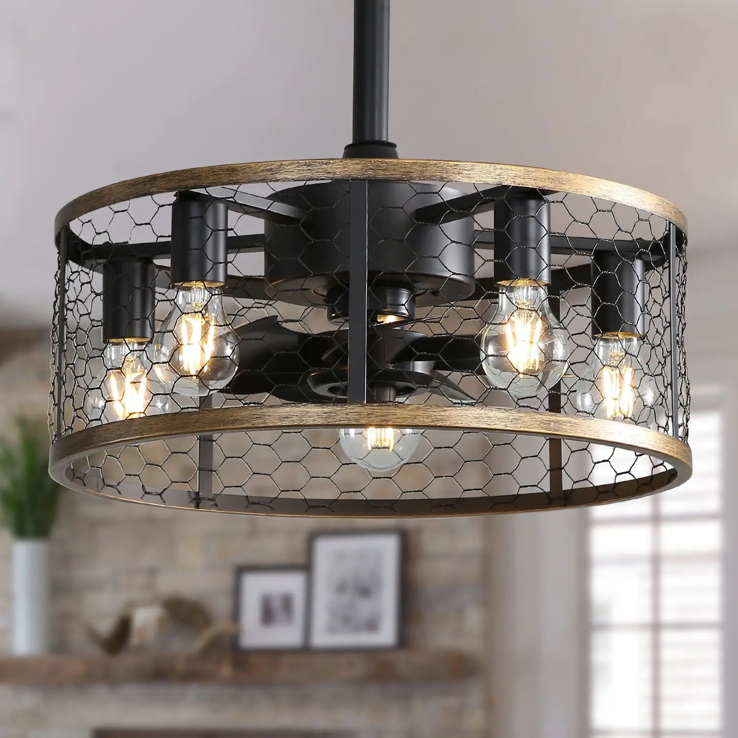 Metal Ceiling Fan - Black - 12V Hanging Light