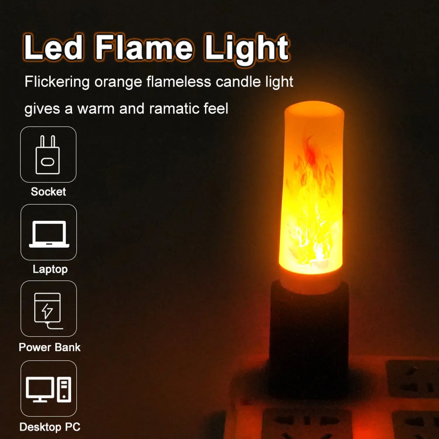 Mini USB Light LED Flame Lamp – Portable Golden Yellow Dynamic Night Light - Portable LED Light Fixture