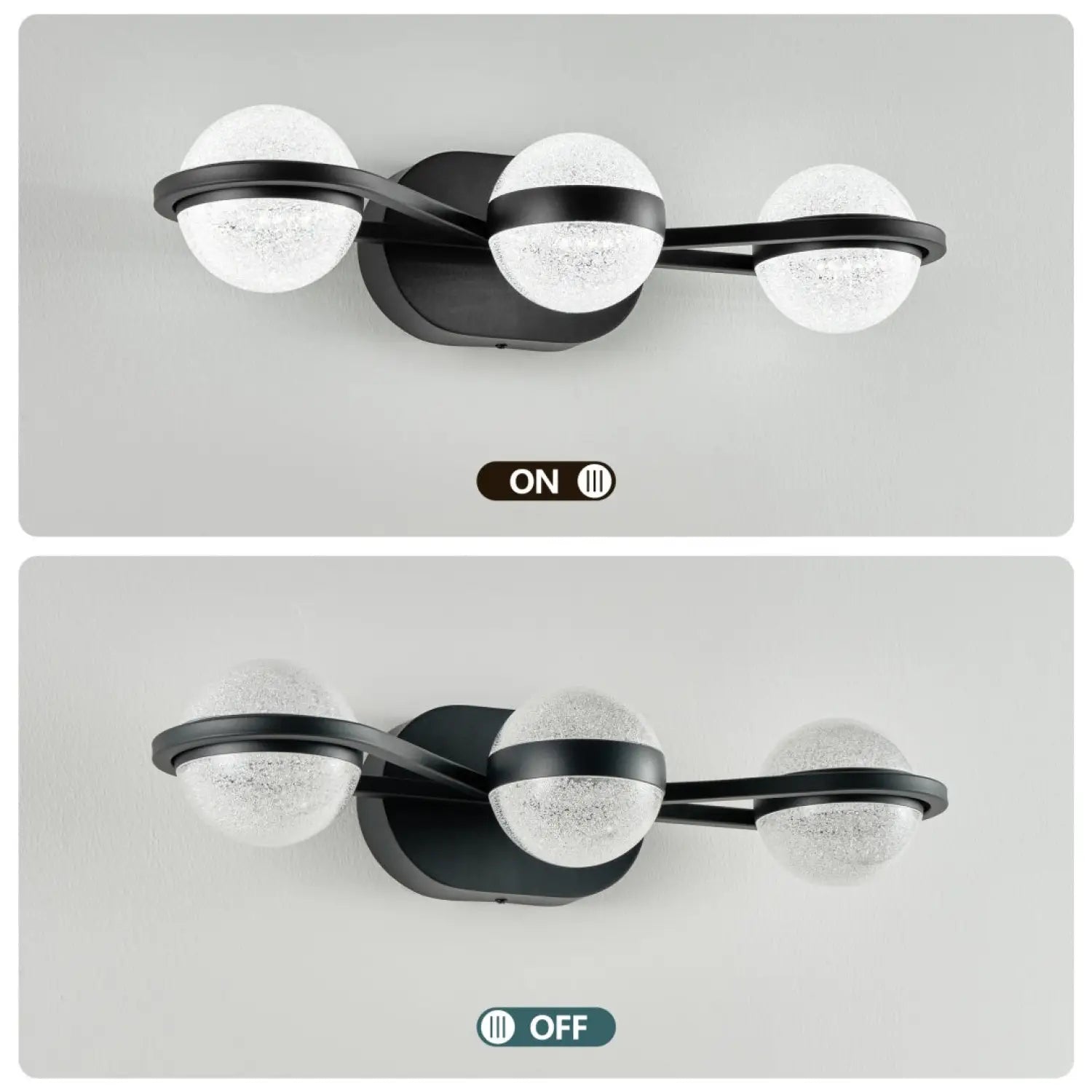 Mirror Black Vanity Light for Bathroom with 3 LED Crystal Bulbs - Indoor Wall Lights