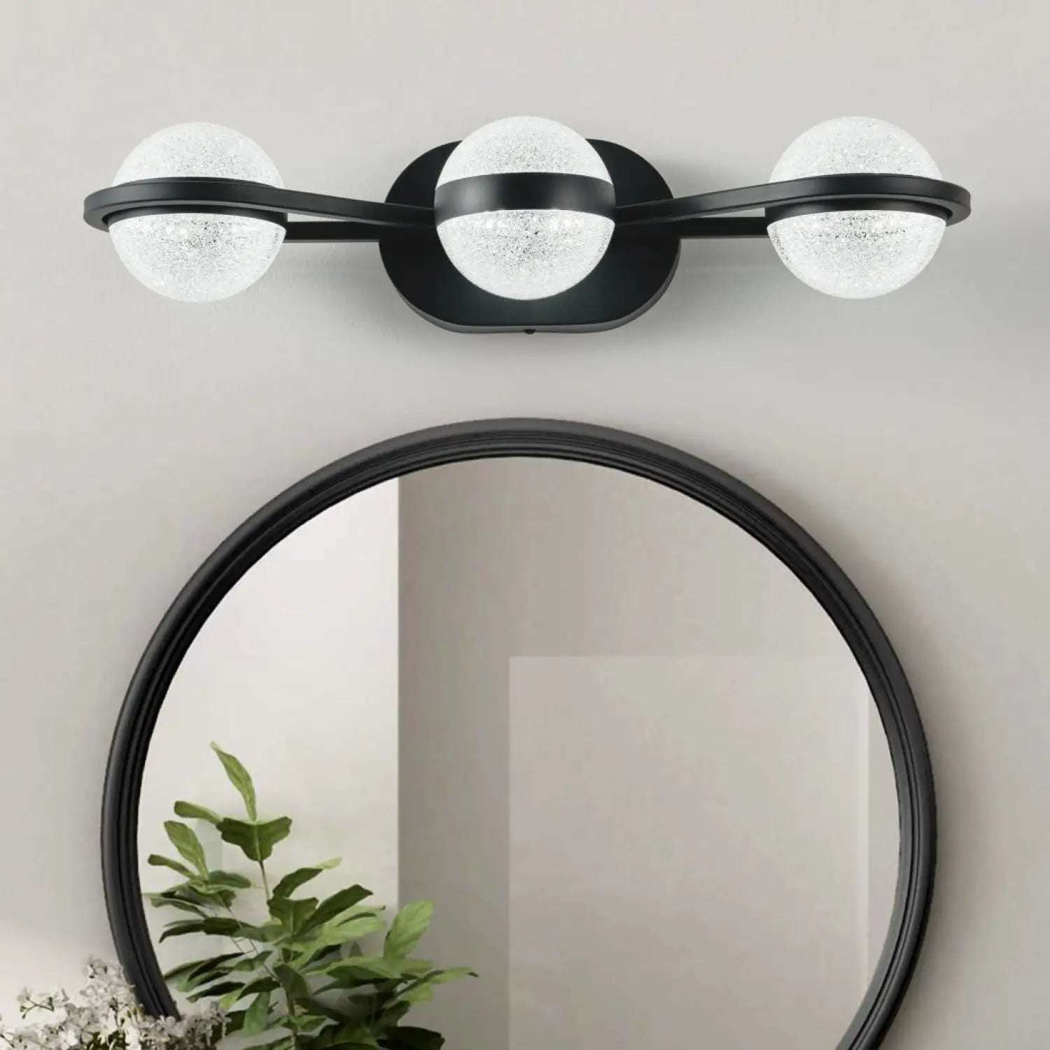 Mirror Black Vanity Light for Bathroom with 3 LED Crystal Bulbs - Indoor Wall Lights