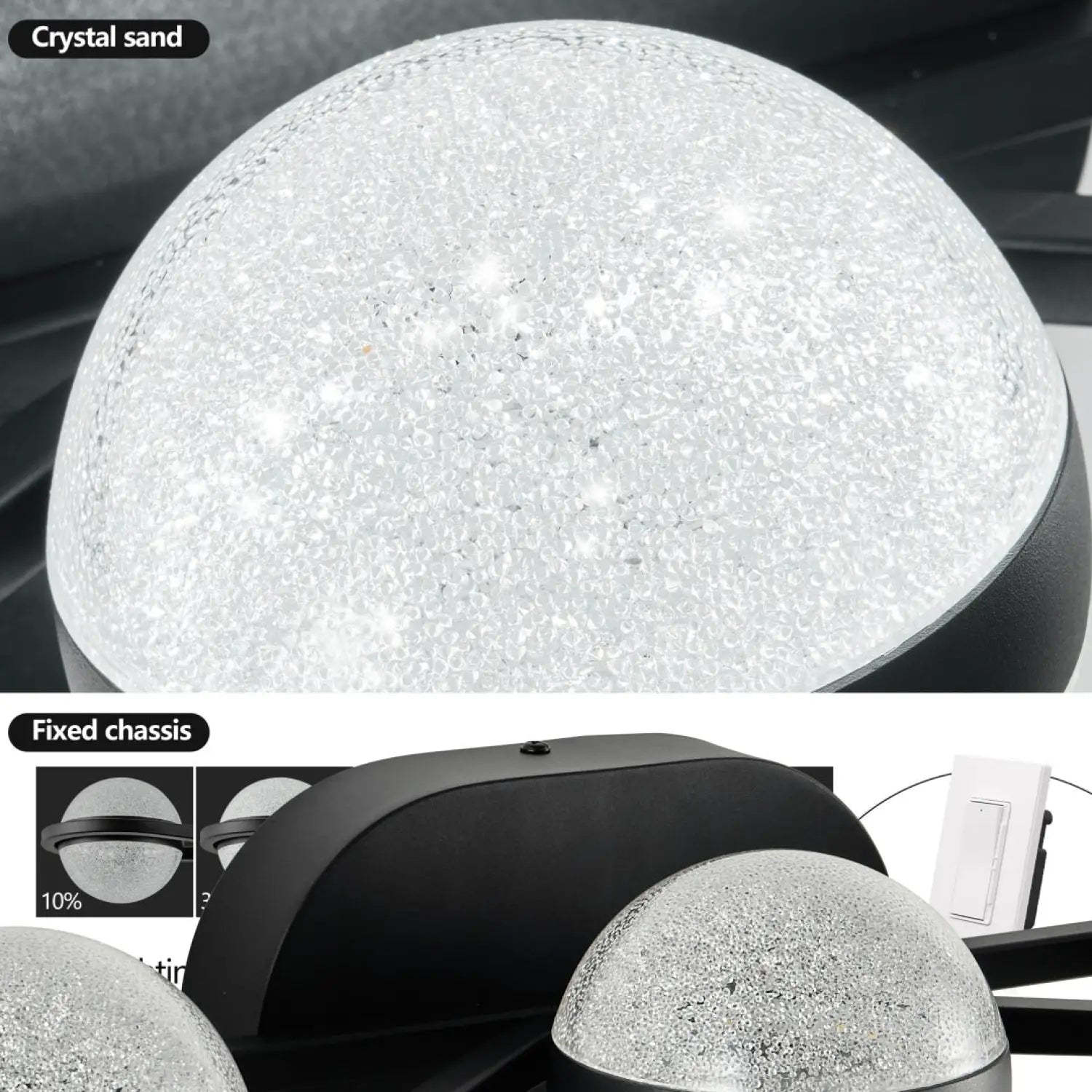 Mirror Black Vanity Light for Bathroom with 3 LED Crystal Bulbs - Indoor Wall Lights