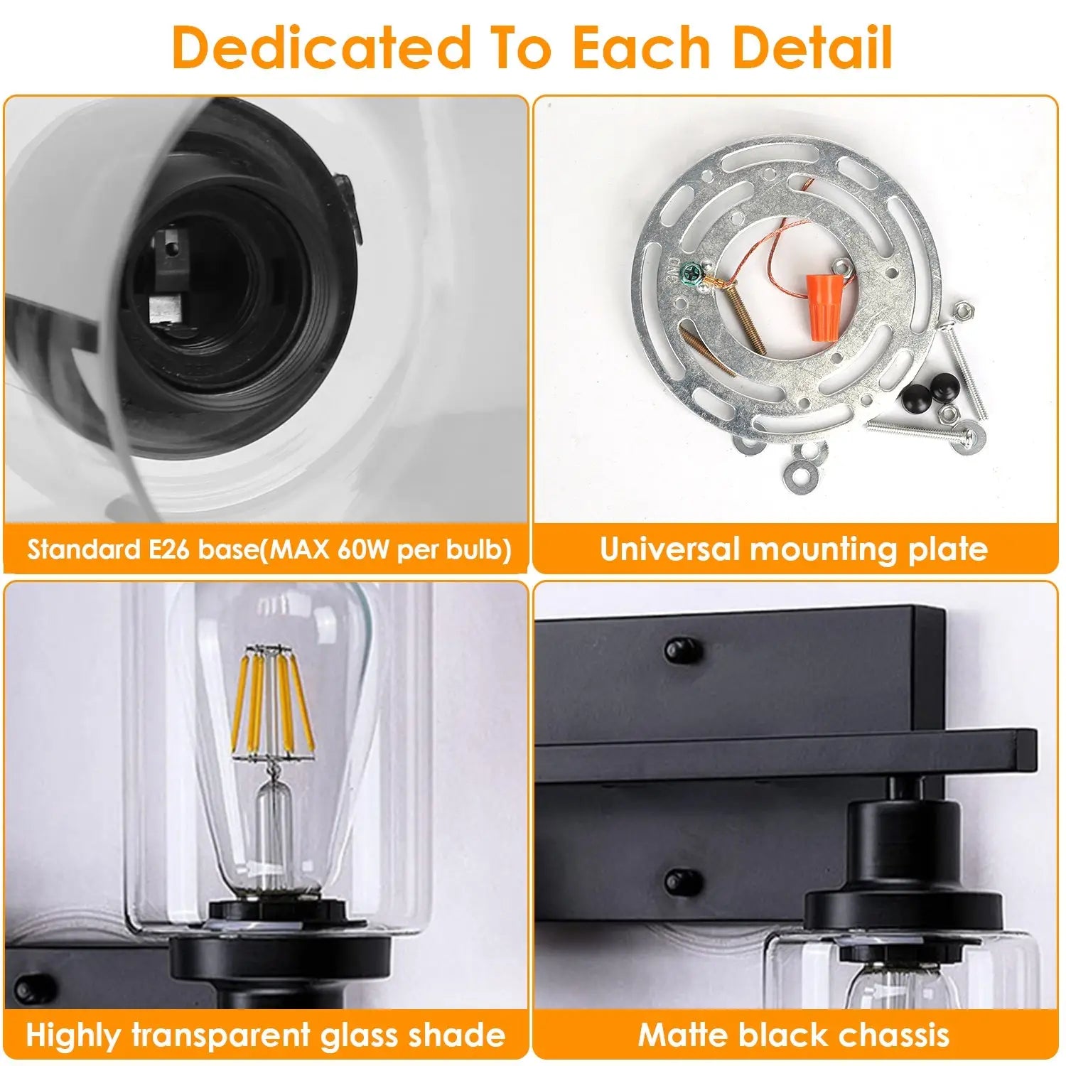 Modern 3-Light Wall Sconce Lighting with Clear Glass Shades and Matte Black Finish - 3 Heads - Wall Lights