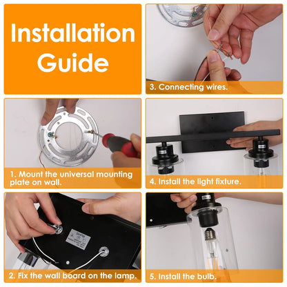 Modern 3-Light Wall Sconce Lighting with Clear Glass Shades and Matte Black Finish - 3 Heads - Wall Lights