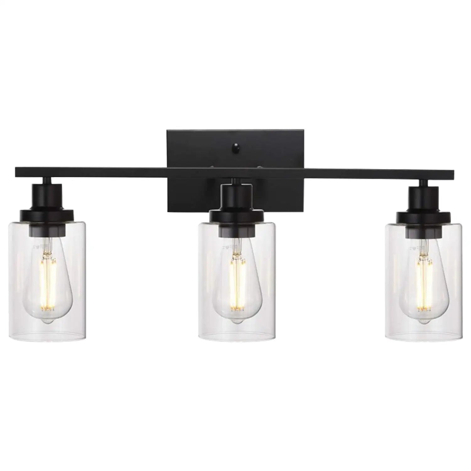 Modern 3-Light Wall Sconce Lighting with Clear Glass Shades and Matte Black Finish - 3 Heads - Wall Lights