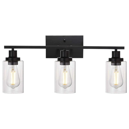 Modern 3-Light Wall Sconce Lighting with Clear Glass Shades and Matte Black Finish - 3 Heads - Wall Lights