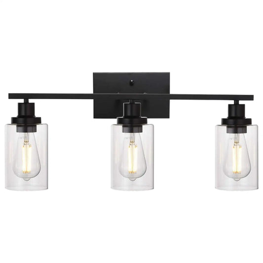 Modern 3-Light Wall Sconce Lighting with Clear Glass Shades and Matte Black Finish - 3 Heads - Wall Lights