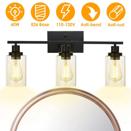 Modern 3-Light Wall Sconce Lighting with Clear Glass Shades and Matte Black Finish - 3 Heads - Wall Lights