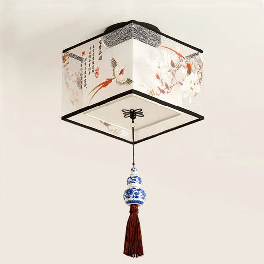 Modern Ceiling Lamp for Living Room with Soft Fabric Shade - 12V Hanging Light