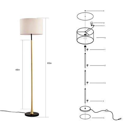 Modern Floor Lamp with Beige Fabric Shade for Living Room & Bedroom Gold Table Lamps