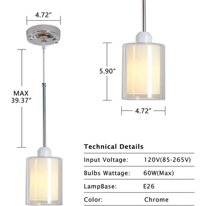 Modern Glass Pendant Light with Chrome Nickel Finish for Kitchen Island - White - Hanging Light