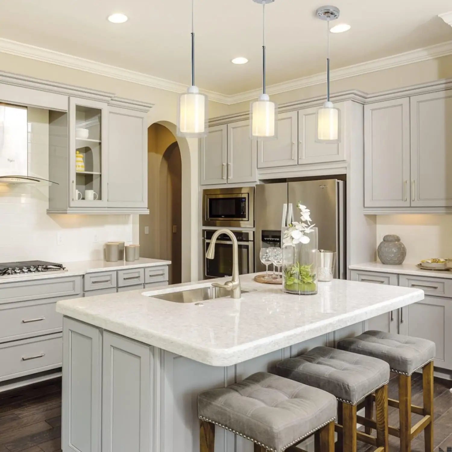 Modern Glass Pendant Light with Chrome Nickel Finish for Kitchen Island - White - Hanging Light
