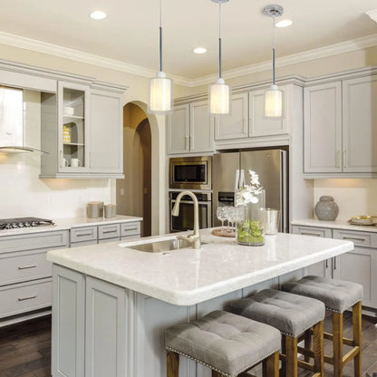 Modern Glass Pendant Light with Chrome Nickel Finish for Kitchen Island - White - Hanging Light
