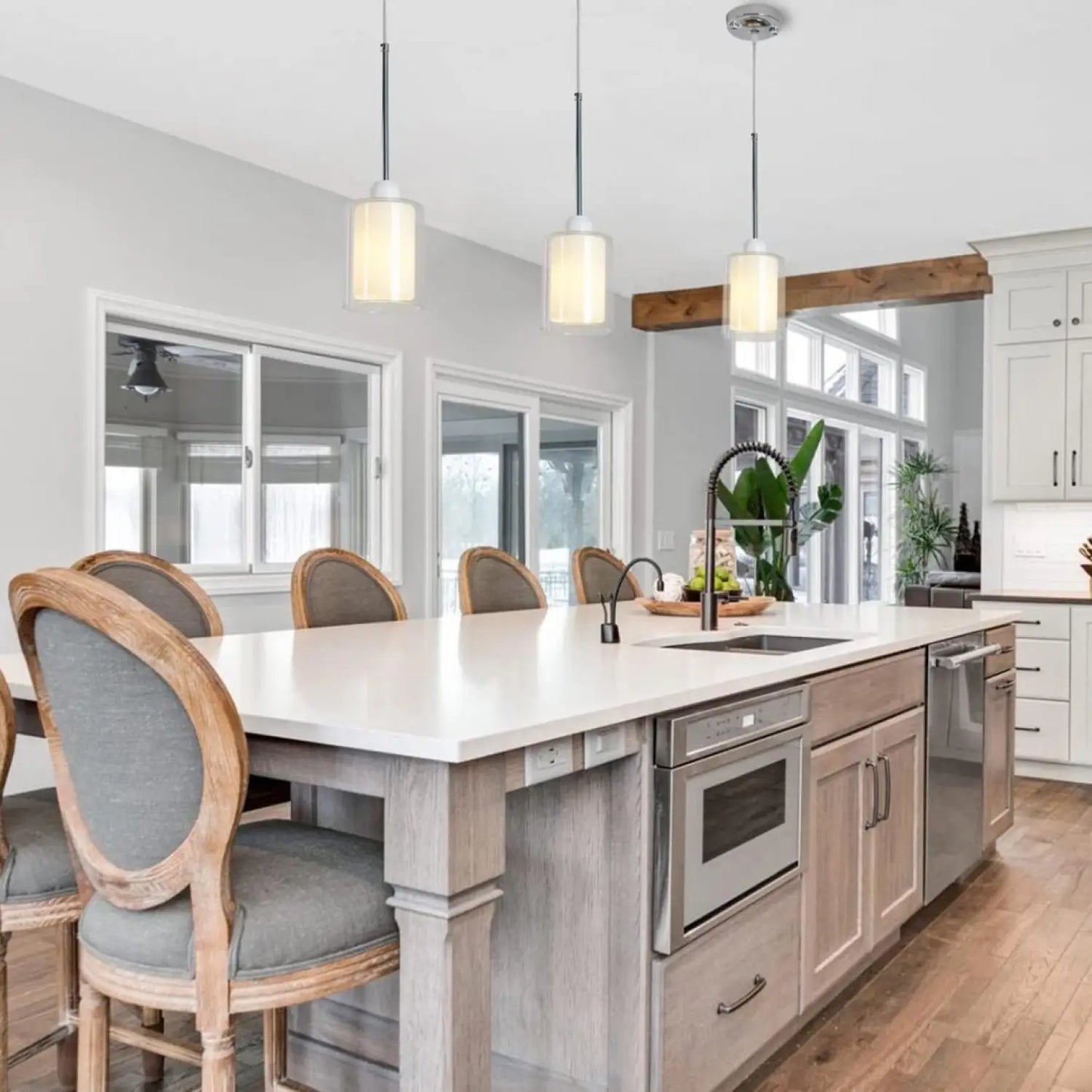 Modern Glass Pendant Light with Chrome Nickel Finish for Kitchen Island - White - Hanging Light