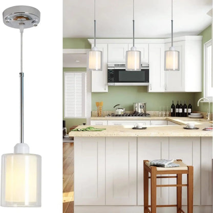 Modern Glass Pendant Light with Chrome Nickel Finish for Kitchen Island - White - Hanging Light