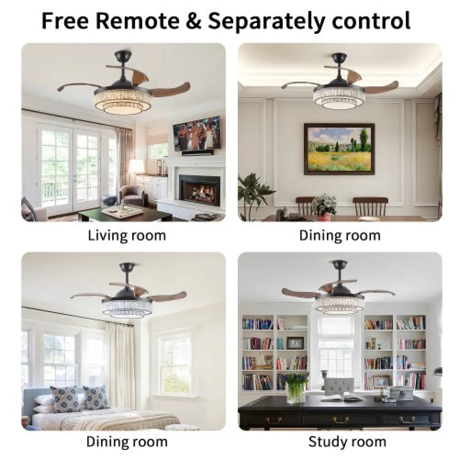 Modern LED Retractable Ceiling Fan With Light And Remote Control Unavailable Platform- Temu - Black - 12V Hanging Light