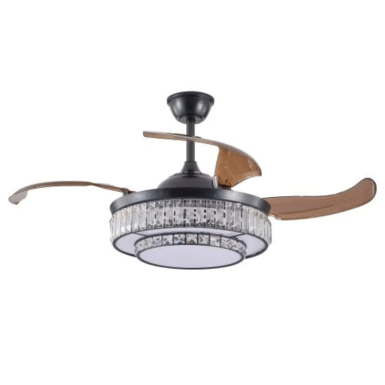 Modern LED Retractable Ceiling Fan With Light And Remote Control Unavailable Platform- Temu - Black - 12V Hanging Light