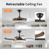 Modern LED Retractable Ceiling Fan With Light And Remote Control Unavailable Platform- Temu - Black - 12V Hanging Light