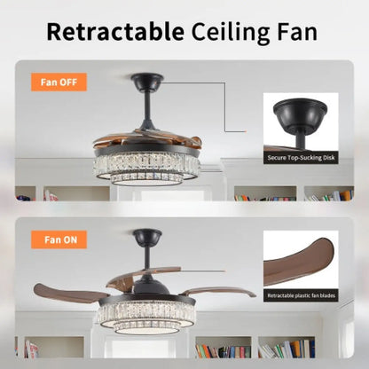 Modern LED Retractable Ceiling Fan With Light And Remote Control Unavailable Platform- Temu - Black - 12V Hanging Light