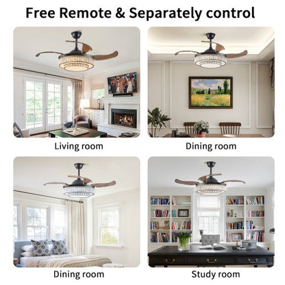 Modern LED Retractable Ceiling Fan With Light And Remote Control Unavailable Platform- Temu - Black - 12V Hanging Light