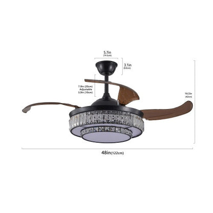 Modern LED Retractable Ceiling Fan With Light And Remote Control Unavailable Platform- Temu - Black - 12V Hanging Light