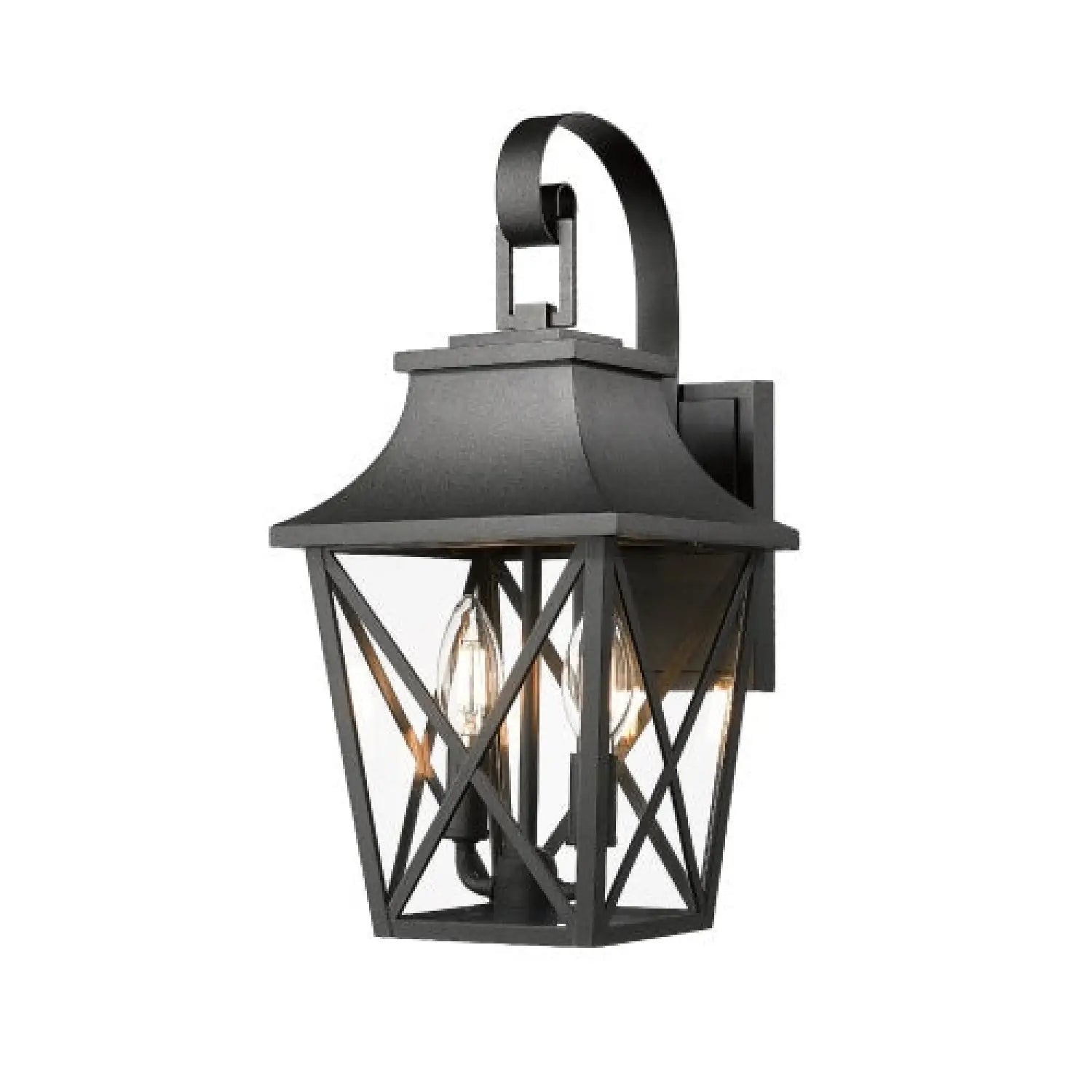 Modern Outdoor Wall Light Fixture with 2 Waterproof Glass Lights - Black - Wall Mount Fixture