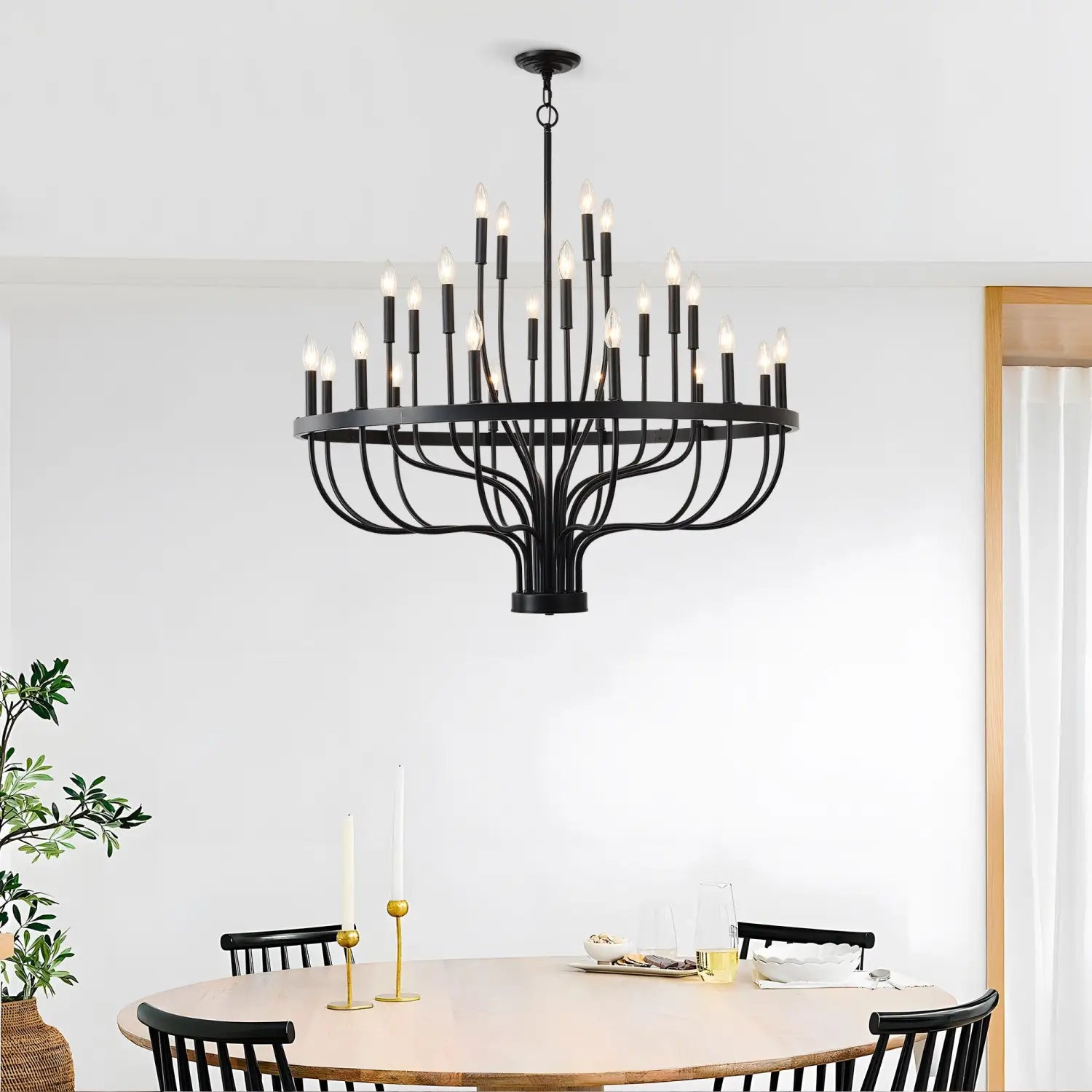 Modern Pendant Light Living Room Chandelier with Adjustable Height Matte Black Hanging Light