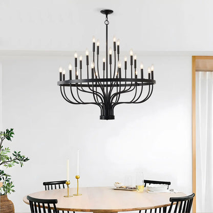 Modern Pendant Light Living Room Chandelier with Adjustable Height Matte Black Hanging Light