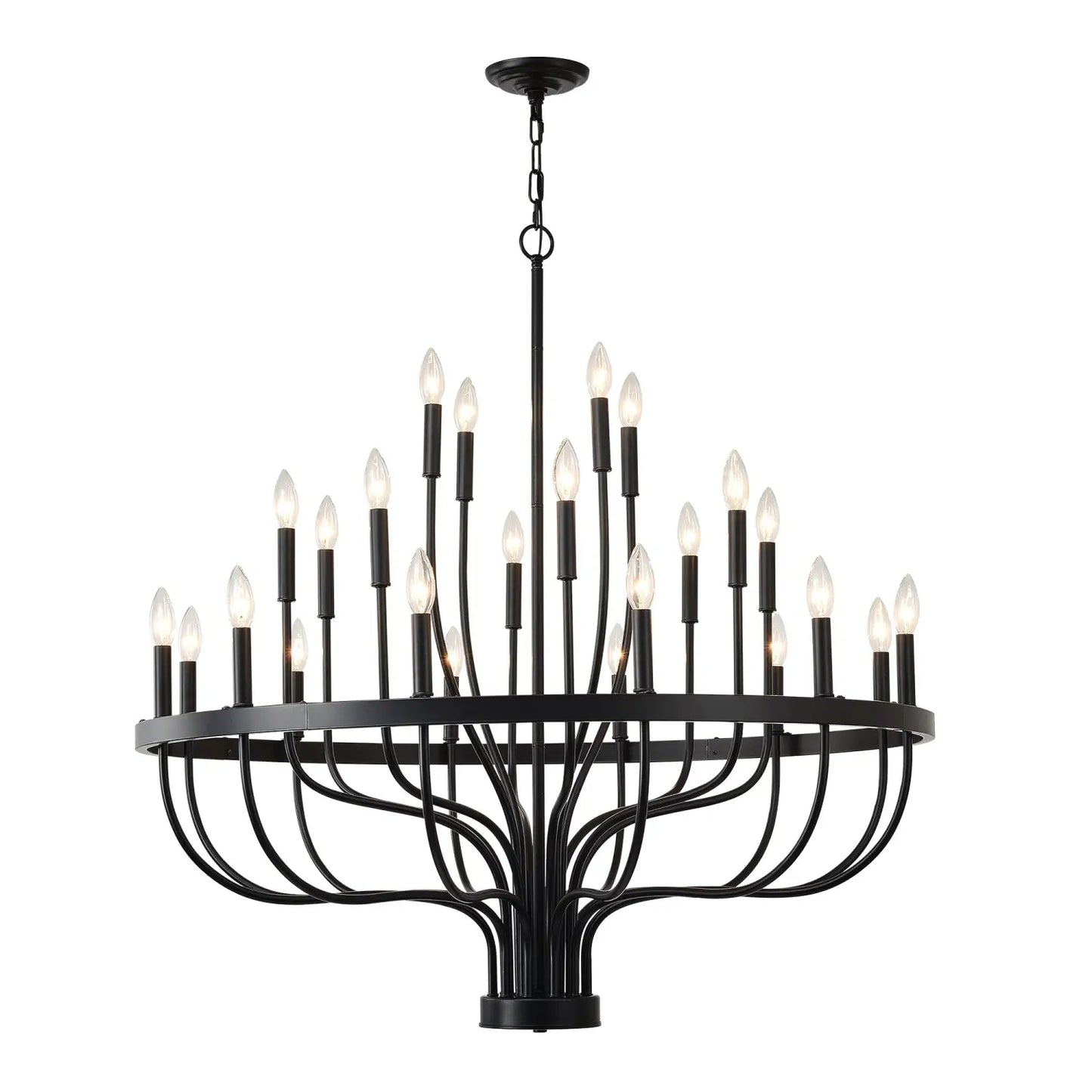 Modern Pendant Light Living Room Chandelier with Adjustable Height Matte Black Hanging Light