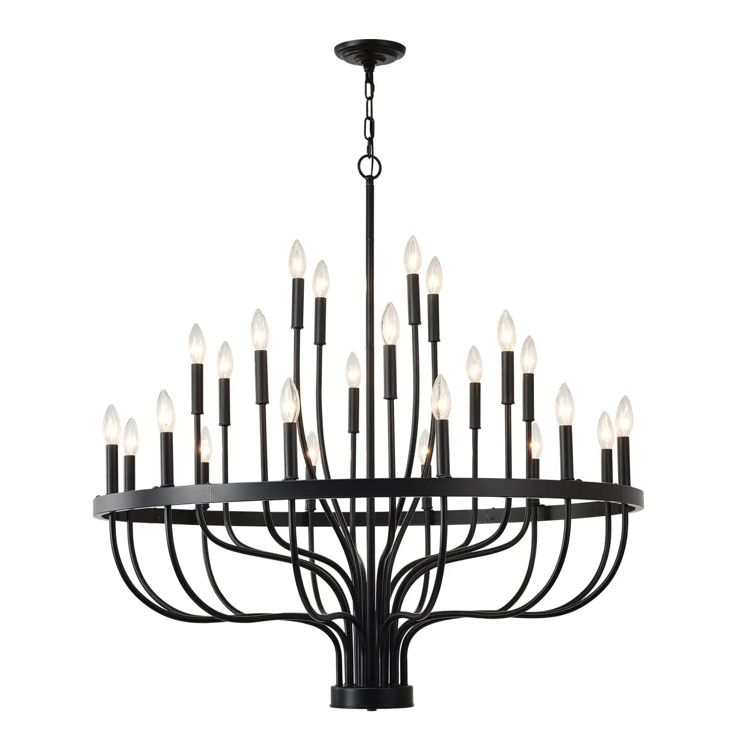 Modern Pendant Light Living Room Chandelier with Adjustable Height Matte Black Hanging Light