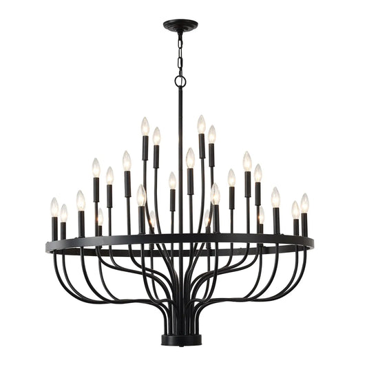 Modern Pendant Light Living Room Chandelier with Adjustable Height Matte Black Hanging Light