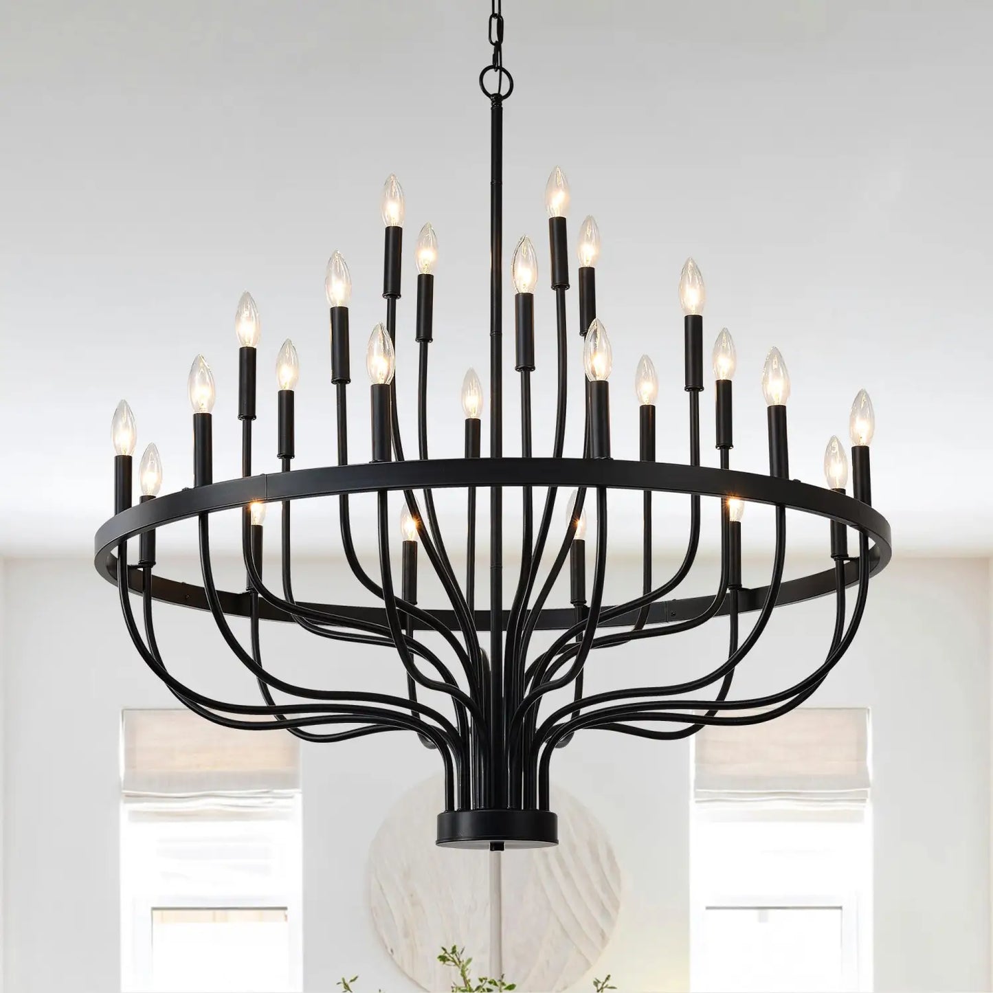 Modern Pendant Light Living Room Chandelier with Adjustable Height Matte Black Hanging Light