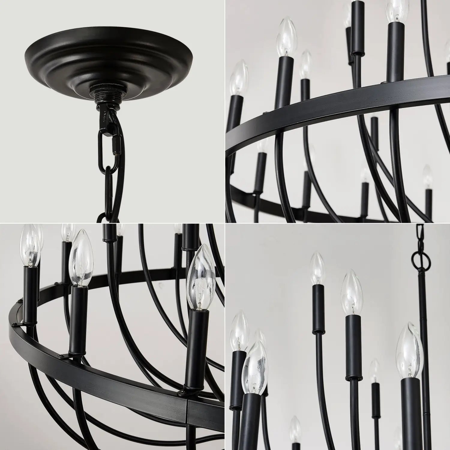 Modern Pendant Light Living Room Chandelier with Adjustable Height Matte Black Hanging Light