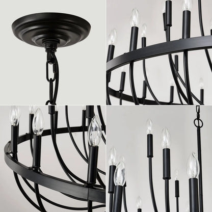 Modern Pendant Light Living Room Chandelier with Adjustable Height Matte Black Hanging Light