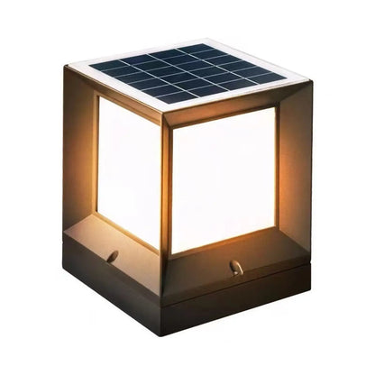 Modern Square Solar Powered Yard Lamp for Gates and Pillars - 12.5x12.5x15.1cm power on - Solar Light