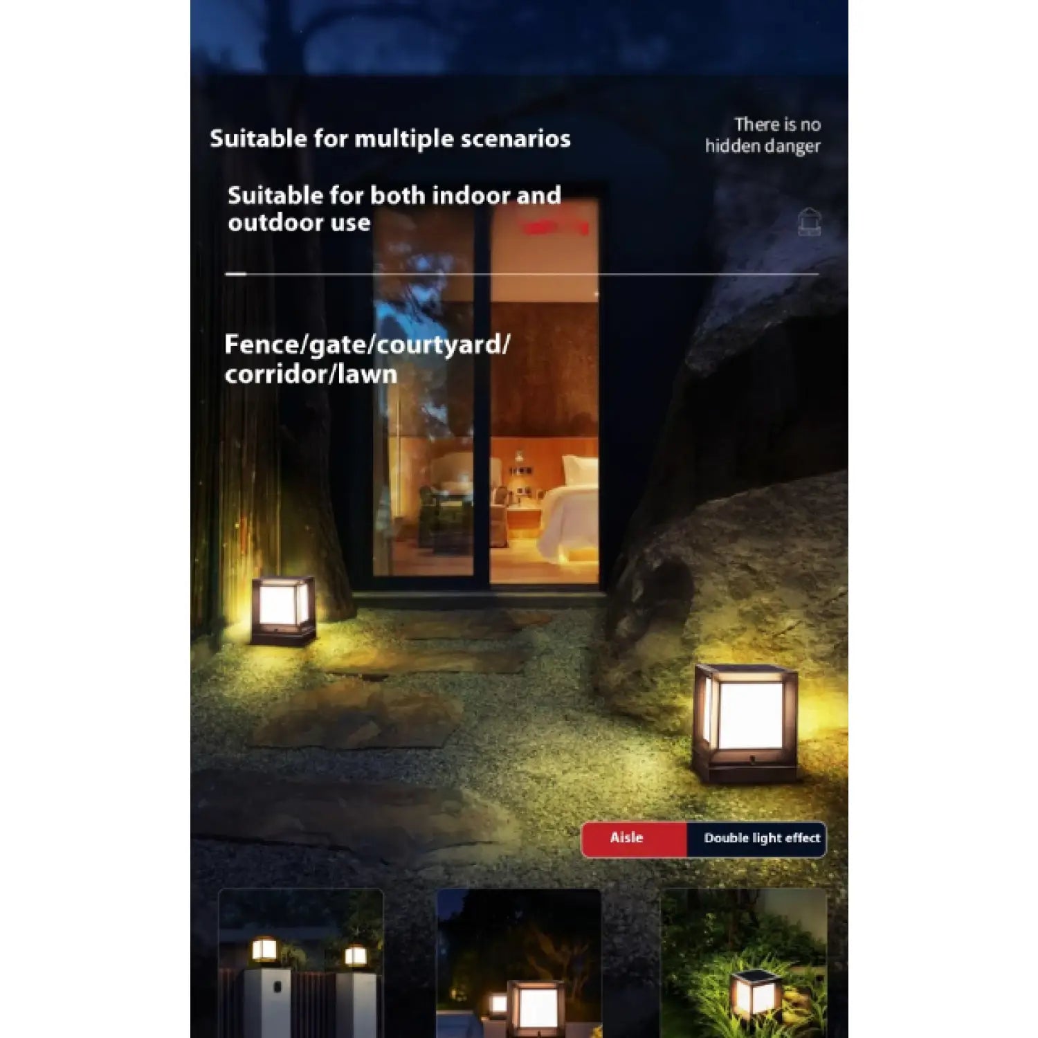 Modern Square Solar Powered Yard Lamp for Gates and Pillars - Solar Light