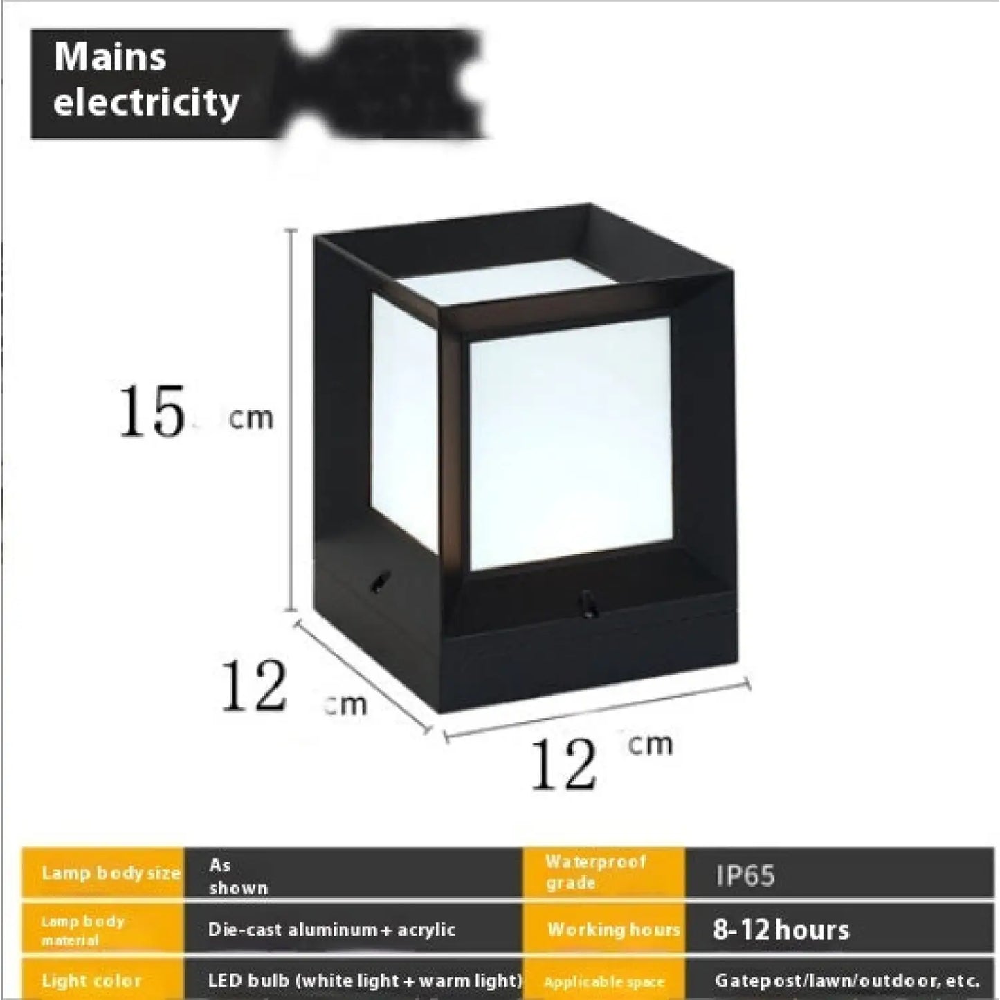 Modern Square Solar Powered Yard Lamp for Gates and Pillars - Solar Light