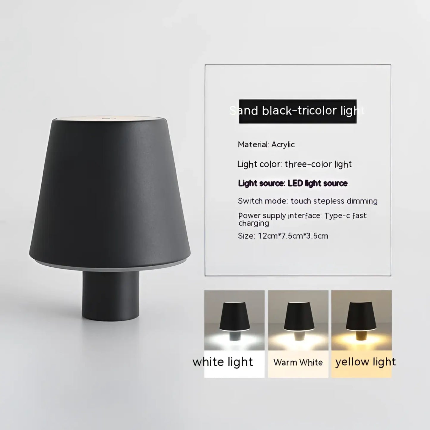 Modern Table Lamp Bedroom Style – Dimmable Mushroom Design - Sand Black Plastic - Table Lamp