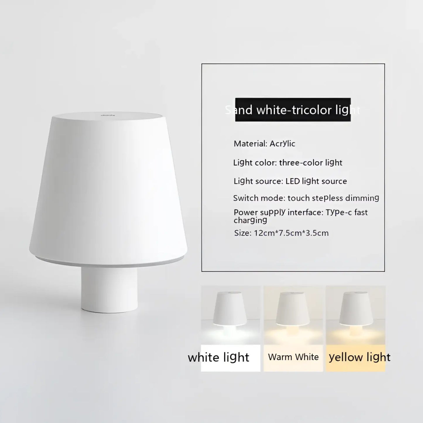 Modern Table Lamp Bedroom Style – Dimmable Mushroom Design - Sand White Plastic - Table Lamp