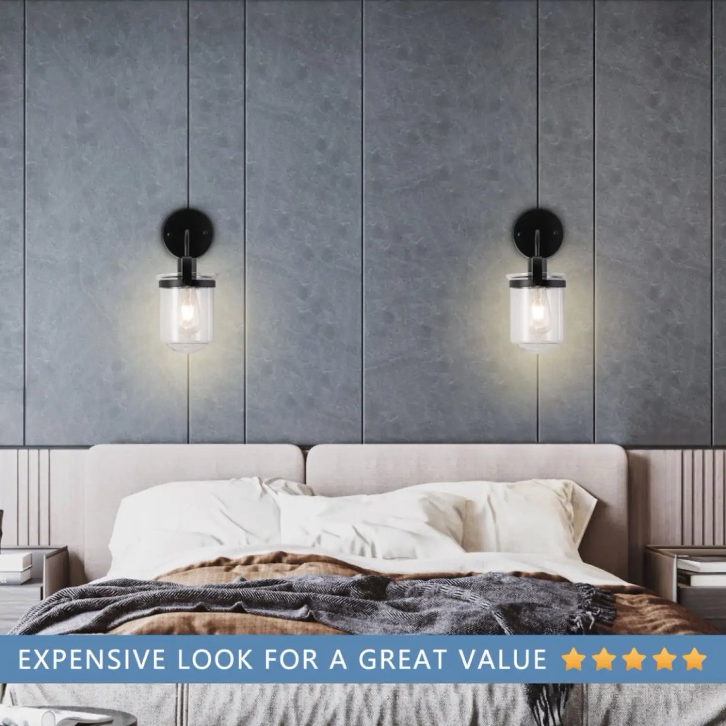 Wall Lights with Clear Glass Shade and E26 Socket for Indoor Black 12V Hanging Light
