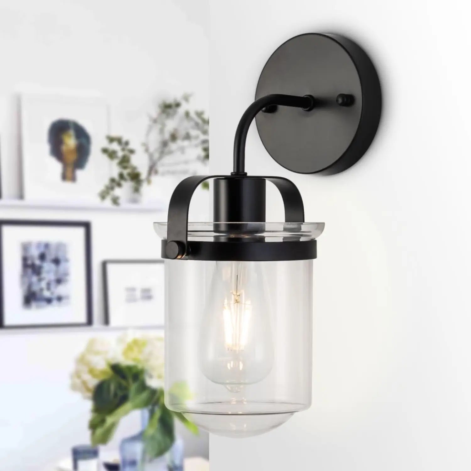 Wall Lights with Clear Glass Shade and E26 Socket for Indoor Black 12V Hanging Light
