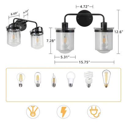 2-Light With Clear Glass Shade,Modern Sconce Industrial Indoor Light Fixture For Bathroom Living Room Bedroom Over