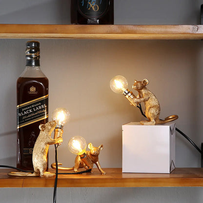 Mouse light with modern design and soft ambient glow for decor - Golden / Standing posture / US - 12V Hanging Light
