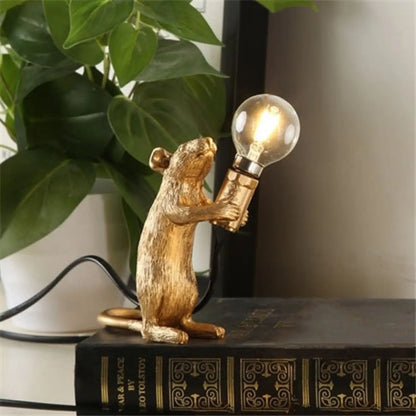 Mouse light with modern design and soft ambient glow for decor - Golden / Standing posture / US - 12V Hanging Light