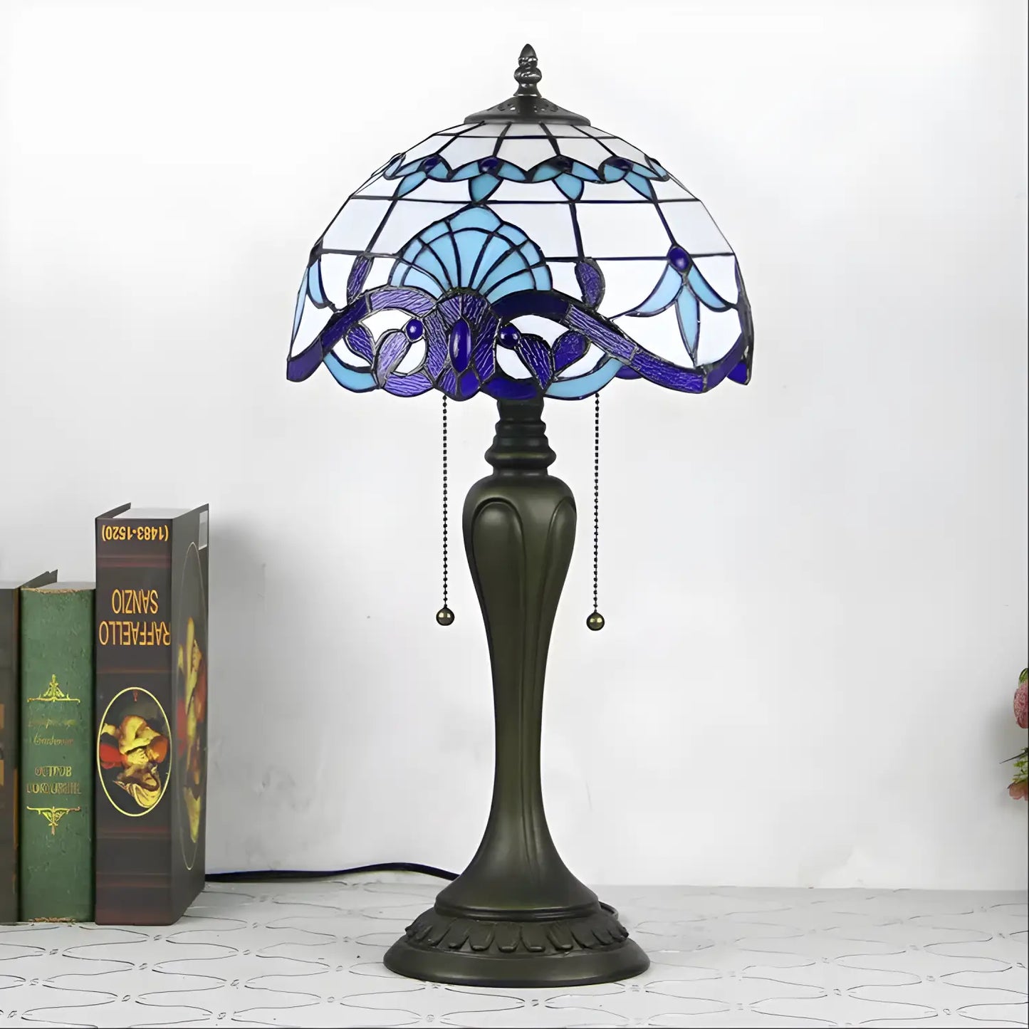 New Blue Baroque Tiffany Glass Tabletop Lamp - No Bulb - Table Lamp