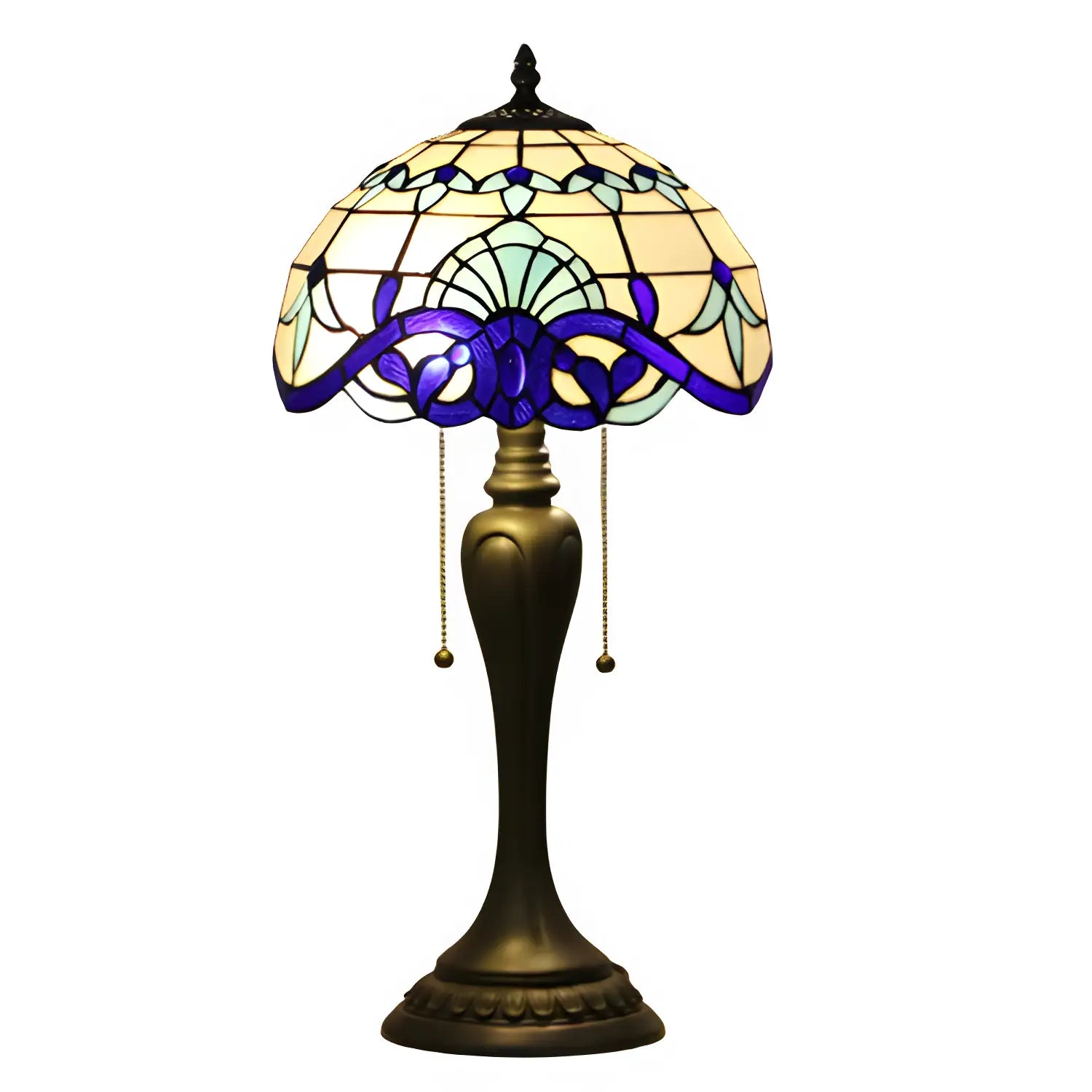 New Blue Baroque Tiffany Glass Tabletop Lamp - No Bulb - Table Lamp