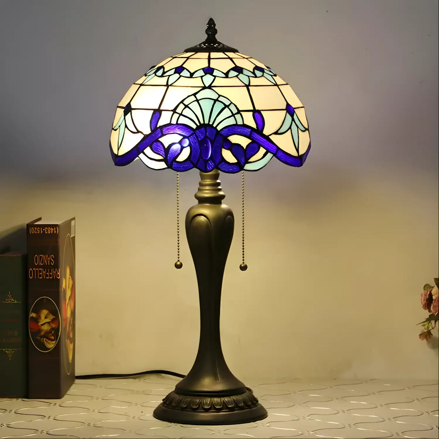 New Blue Baroque Tiffany Glass Tabletop Lamp - No Bulb - Table Lamp