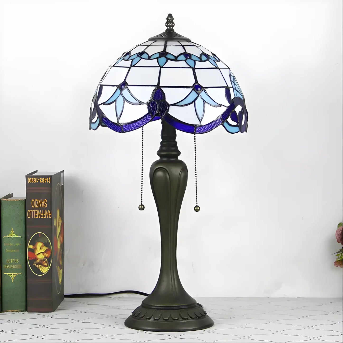 New Blue Baroque Tiffany Glass Tabletop Lamp - No Bulb - Table Lamp