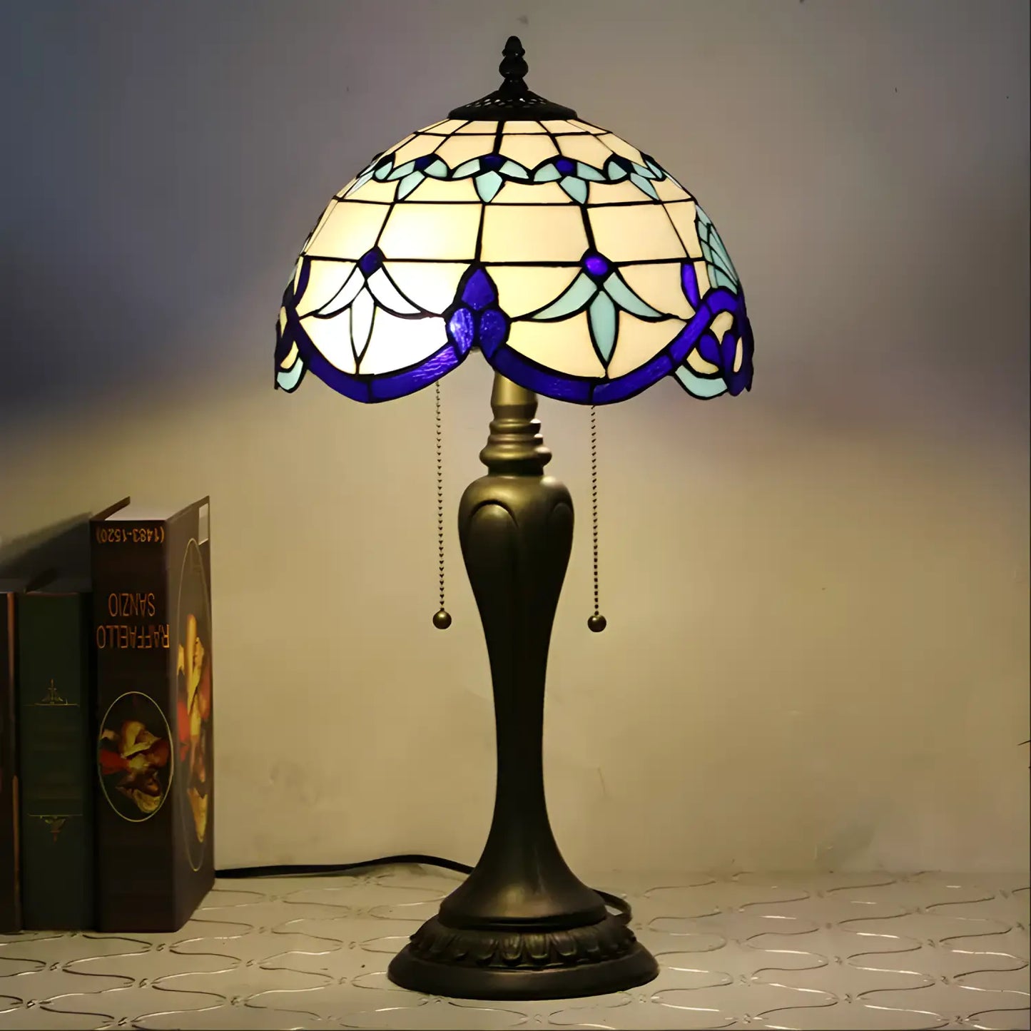 New Blue Baroque Tiffany Glass Tabletop Lamp - No Bulb - Table Lamp