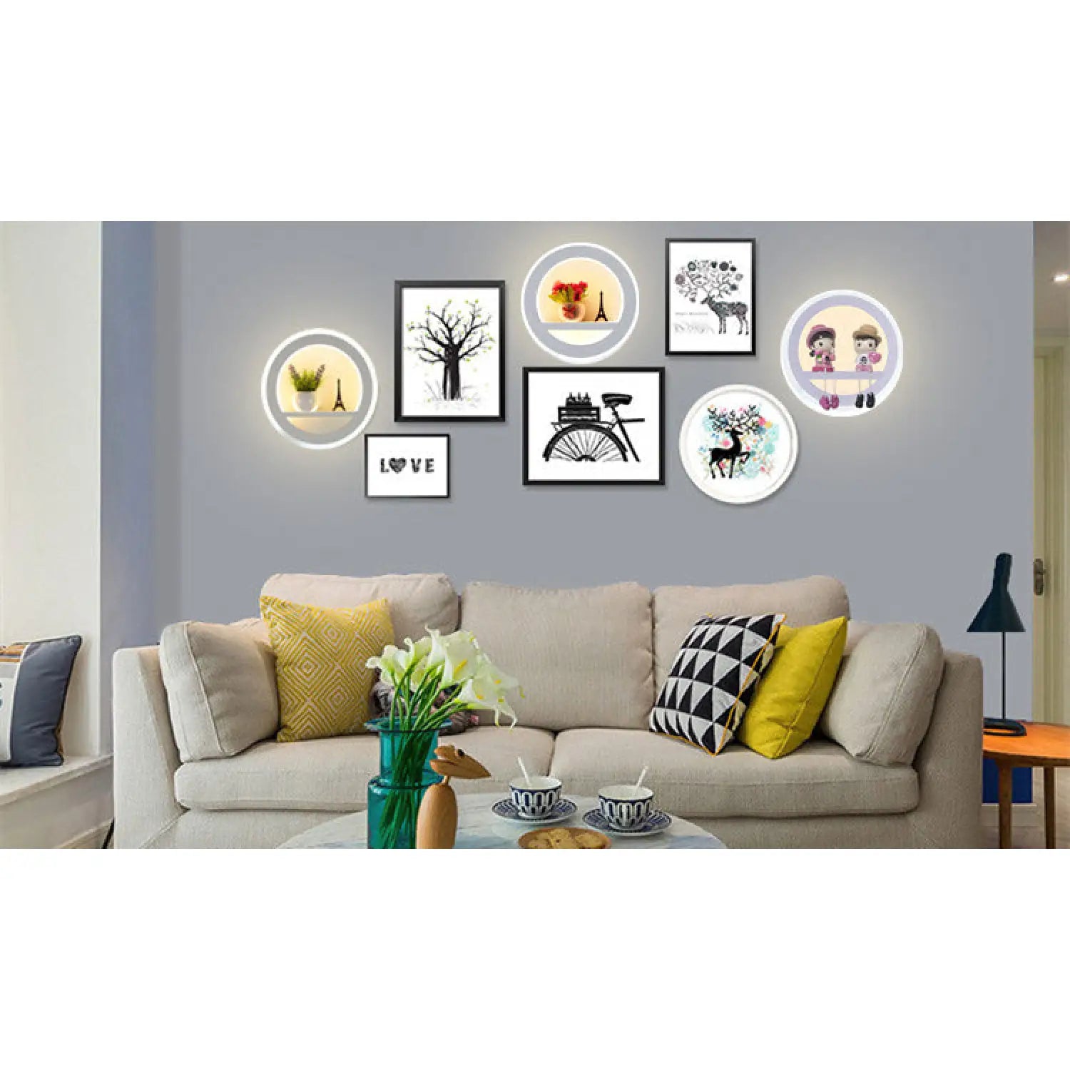 Nordic Crystal Circular Lamp with Simple LED Design for Living Room & Bedroom - as shown - Wall Mount Fixture