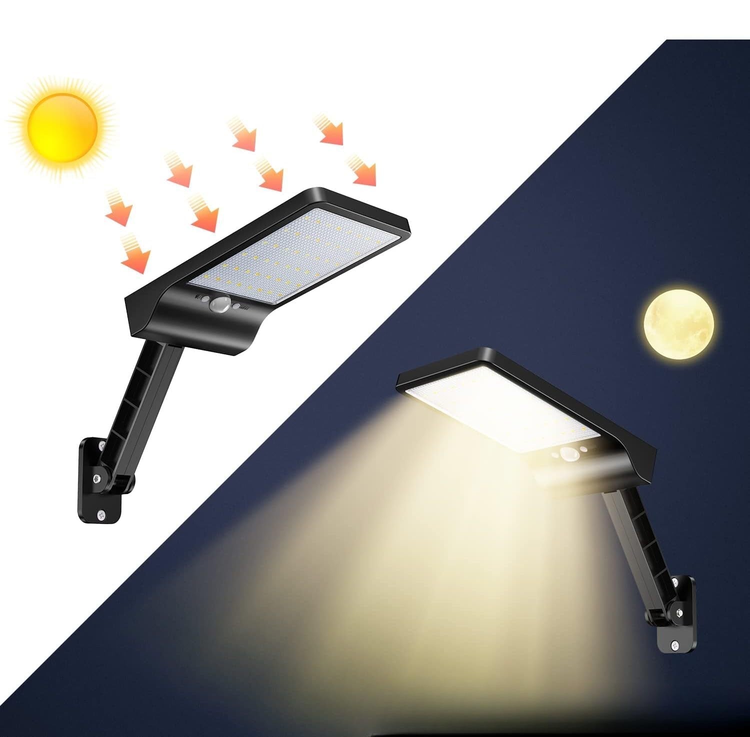 Outdoor Solar Flood Lights – Wireless 48 LED Motion Sensor Lamp (2 Pack) - Black - Solar Light